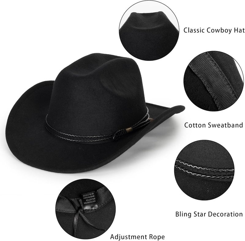 Eohak Womens Western Cowboy Hats Studded Pinched Western Cowgirl Hats Wide Brim Fedoras Hat with Belt Buckle (Size:Medium) - Image 3